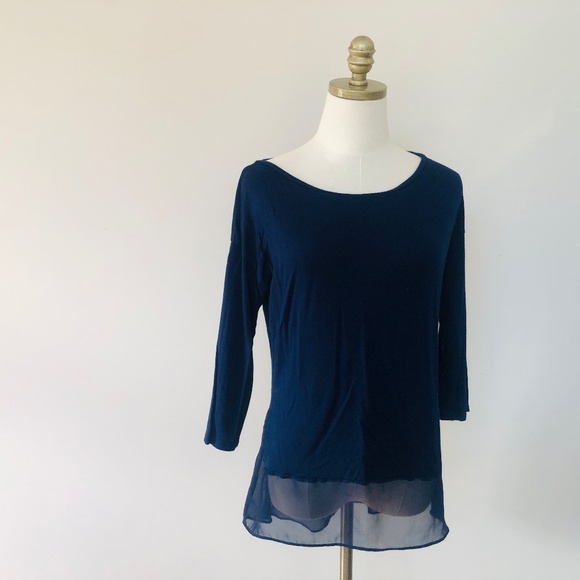 Pullover Blue Sheer Medium Boat Neck Three Quarter Sleeves TAHARI - Picture 7 of 7